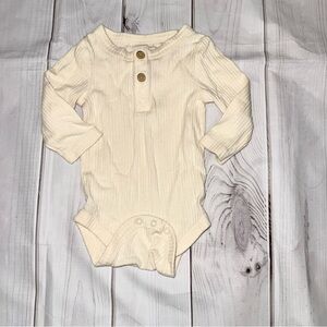 Long Sleeve Henley Ribbed Bodysuit - Size 0-3 Months